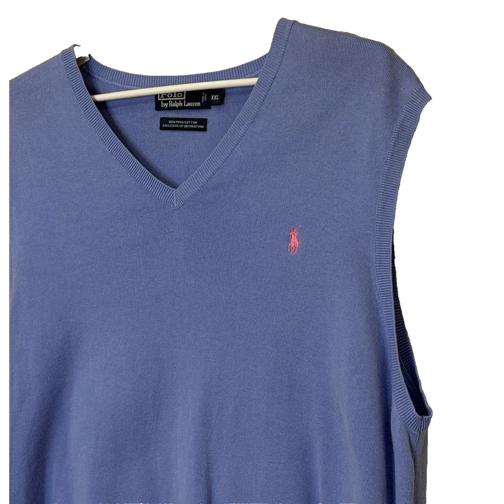 Polo Ralph Lauren Sweater Vest Mens Size XXL Light Blue Pima Cotton Knit V-Neck